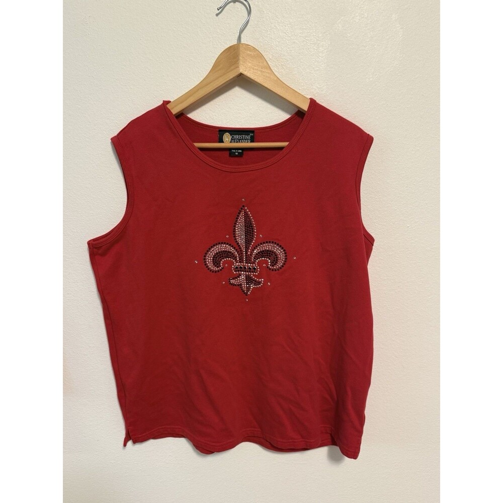 Christine Alexander Red Rhinestone Embellished Blouses Y2K Vintage Style Size XL - Picture 8 of 16